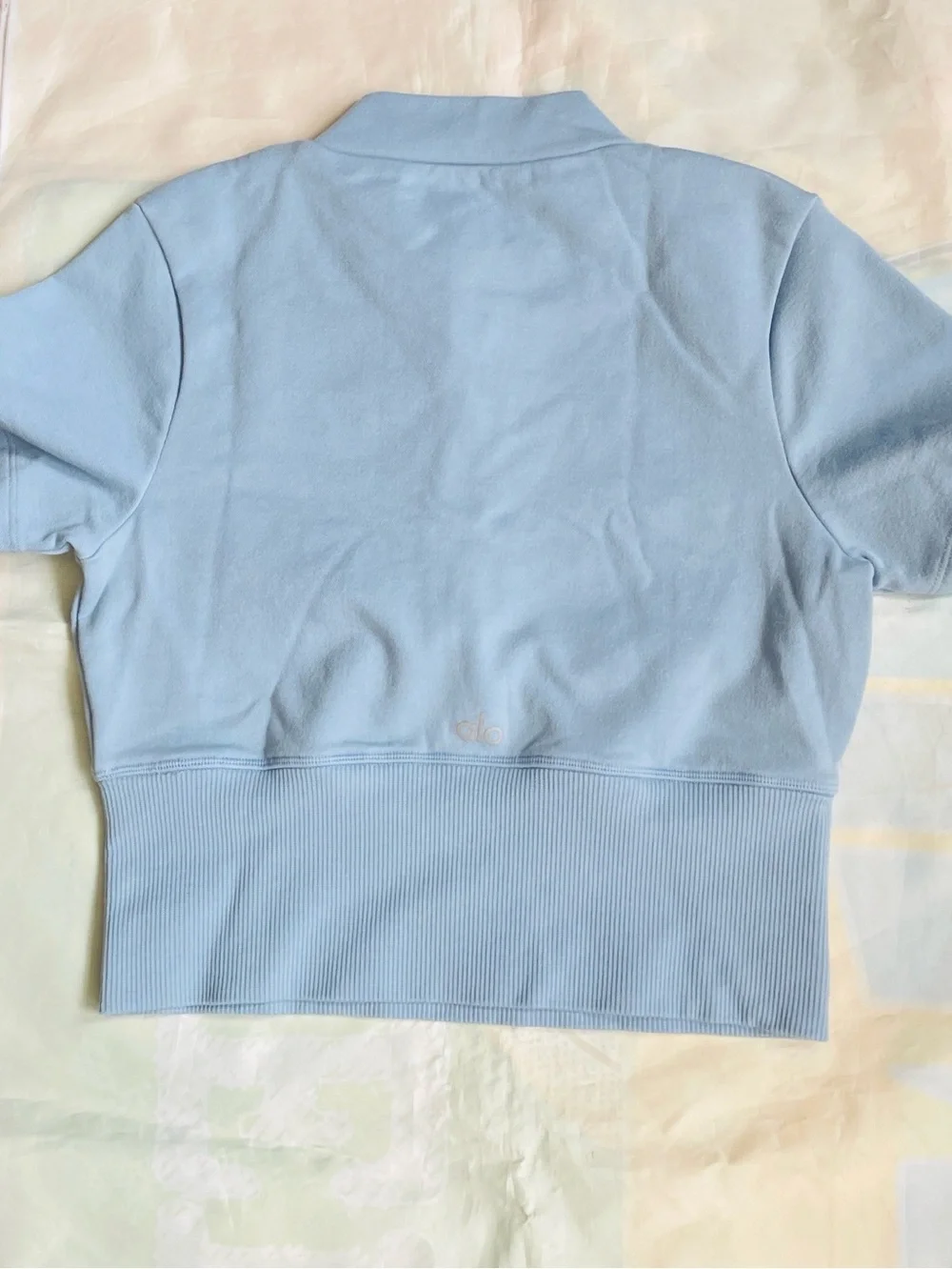 Alo Seamless Winter Warm Plush Cropped Short Sleeve Celestial Blue Zip-Up Henley